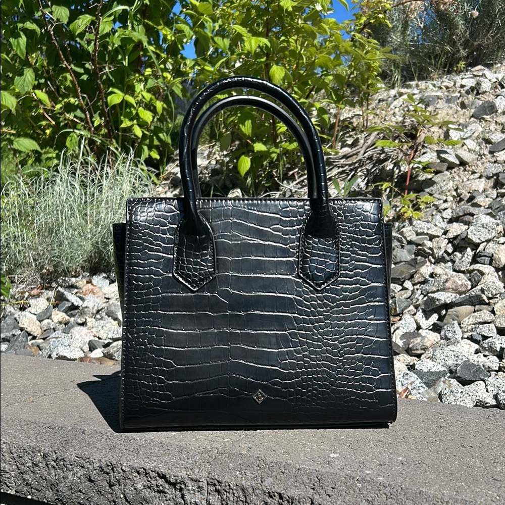 Nine West Black Faux Crocodile-Embossed Shoulder Bag